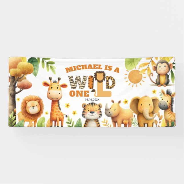 Banderoles Cute ZOO Animals Safari WILD ONE 1st Birthday  (Horizontal)