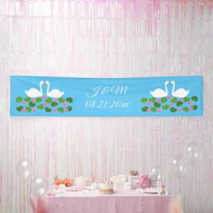 Banderoles Cygnes blancs et nénuphars Mariage Personnalisé