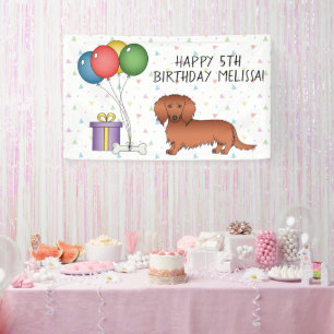 Banderoles Dachshund à poils longs rouges dessin animé Joyeux