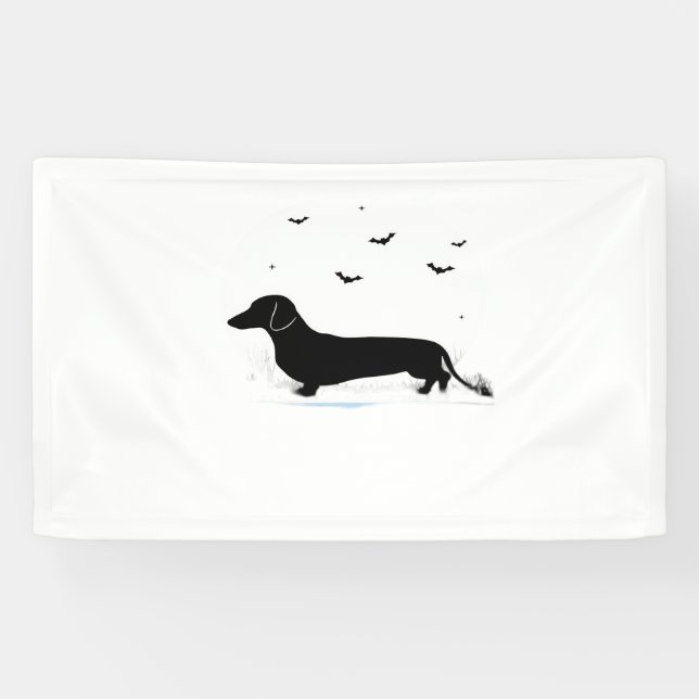 Banderoles Dachshund Chien - Halloween Moon Silhouette Classi (Horizontal)