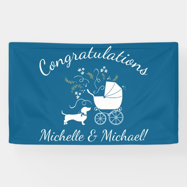 Banderoles Dachshund Wiener Chien Baby shower Blue Boy (Horizontal)