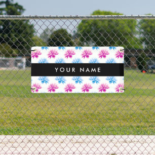 Banderoles Dahlia rose et bleu, motif floral, votre nom