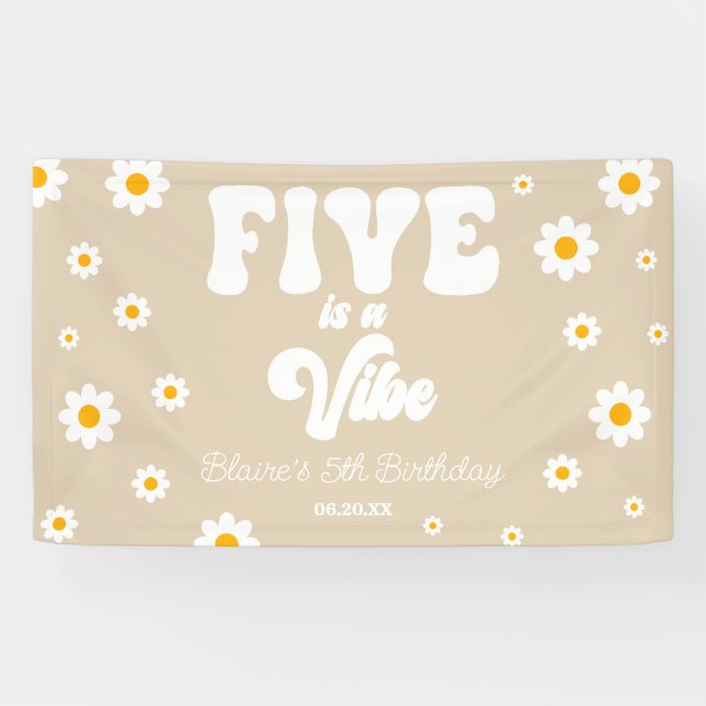 Banderoles Daisy Flower Five est une Vibe 5e fête d'anniversa (Horizontal)