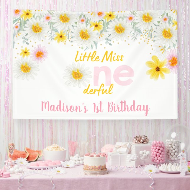 Banderoles Daisy Pink Gold Little Miss Onederful Anniversaire (Fête)
