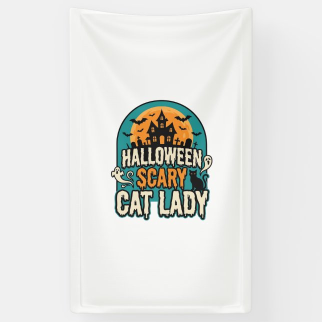 Banderoles Dame de chat Halloween Épouvantable Maison hantée  (Vertical)