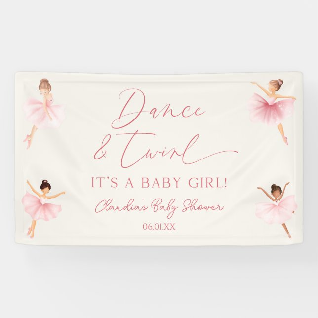 Banderoles Danse et Tournoyez Ballerine Rose Baby Shower (Horizontal)