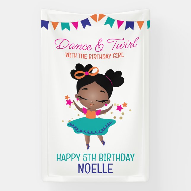 Banderoles Danse & Twirl Anniversaire Fille colorée (Verticale)