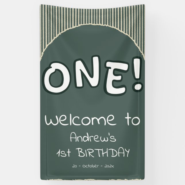 Banderoles Dark Green Stripes 1st Birthday (Vertical)
