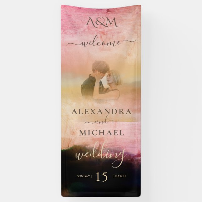 Banderoles Décontracté Cream Black Abstrait Overlay Photo Mar (Vertical)