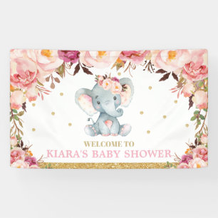 Banderoles Décor en fond de Baby shower d'éléphant floral