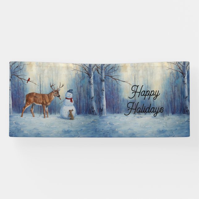 Banderoles Deer et Happy Snowman hiver de vacances scène (Horizontal)