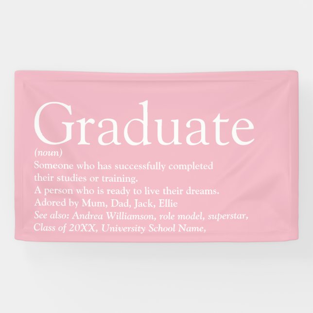 Banderoles Définition de diplômé Moderne Rose Féminin (Horizontal)