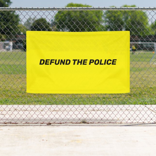 Banderoles Defund The Police jaune noir typographie moderne (En situation)