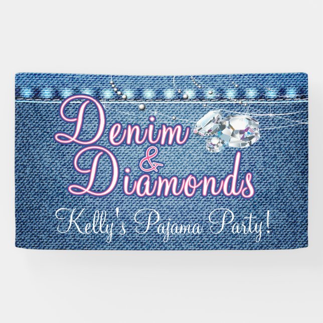 Banderoles Denim et Diamonds Party avec rose (Horizontal)