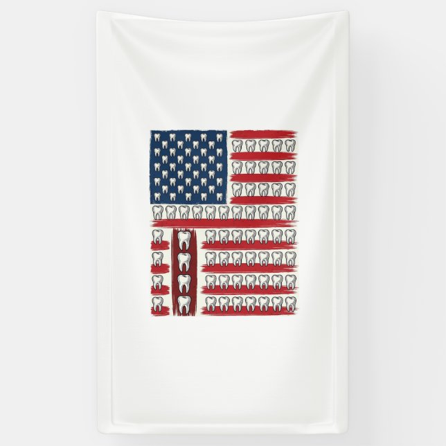 Banderoles Dentiste Patriotique Dent Drapeau (Vertical)