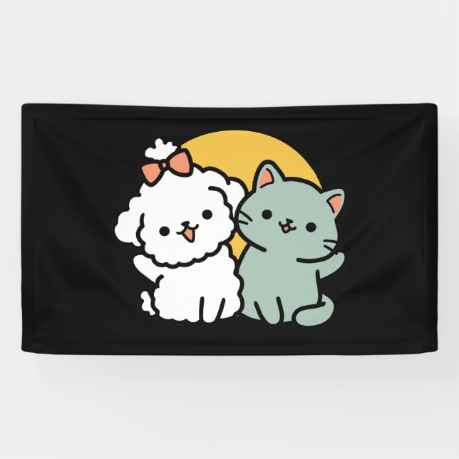 Banderoles Des amis vrais pour toujours | Cute Cat & Chien Du (Horizontal)