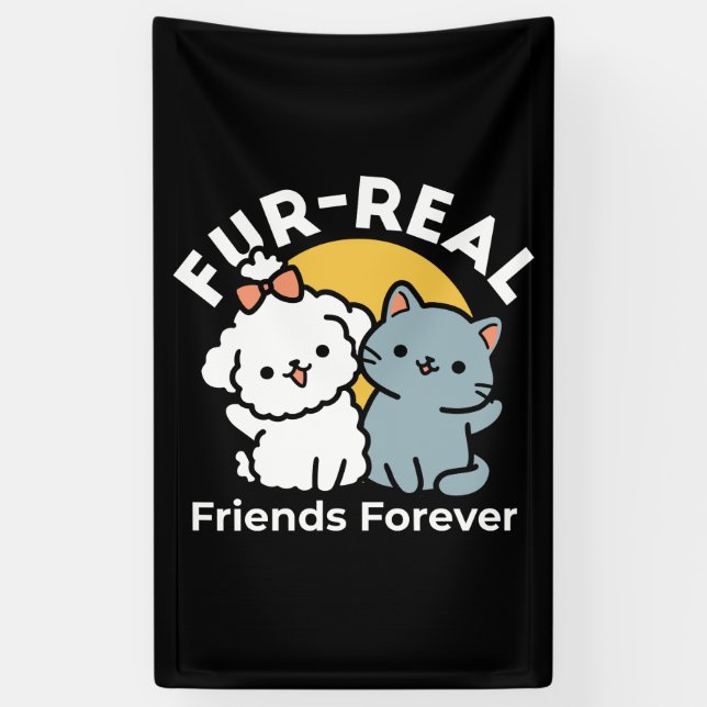 Banderoles Des amis vrais pour toujours | Cute Cat & Chien Du (Vertical)