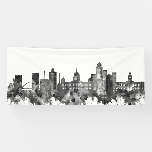 Banderoles Des Moines Iowa Skyline BW (Horizontal)