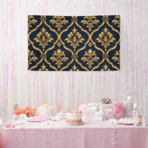 Banderoles Design de motif vintage élégant en or et damas mar