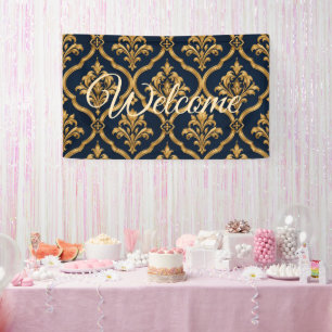 Banderoles Design de motif vintage élégant en or et damas mar