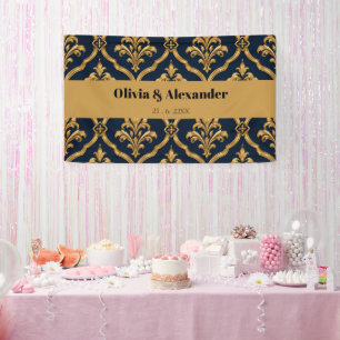 Banderoles Design de motif vintage élégant en or et damas noi