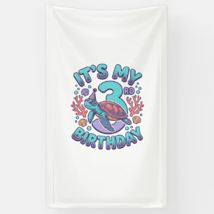 Banderoles Dessin de gravure vintage tortue 3ème anniversaire