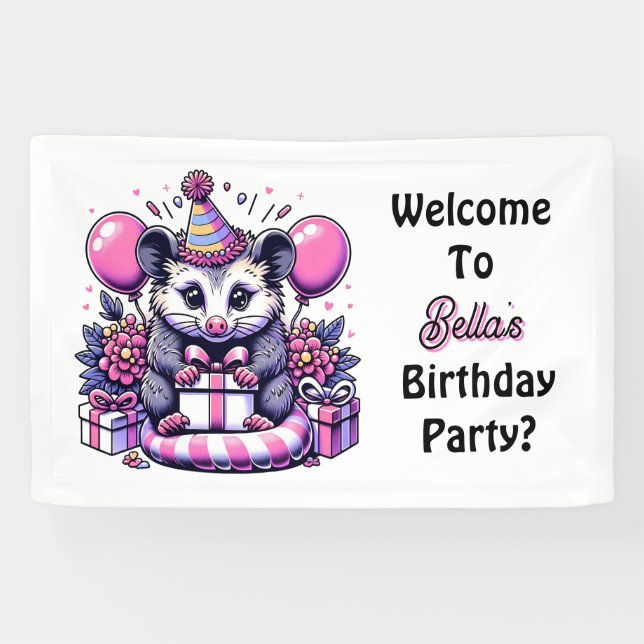 Banderoles Dessin Possum Fille d'anniversaire Bienvenue (Horizontal)
