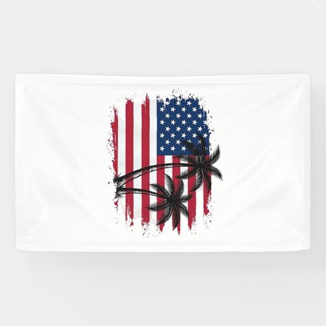 Banderoles Dessin vectoriel de plage patriotique avec drapeau (Horizontal)