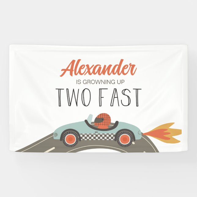 Banderoles Deux Anniversaire de voiture de course BLEU rapide (Horizontal)