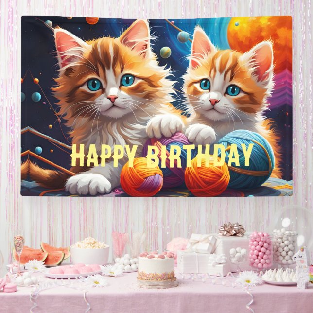 Banderoles Deux chatons mignons avec des boules de fil (Fête)