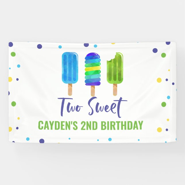 Banderoles Deux Cool 2e Anniversaire Glace Bleue Verte (Horizontal)