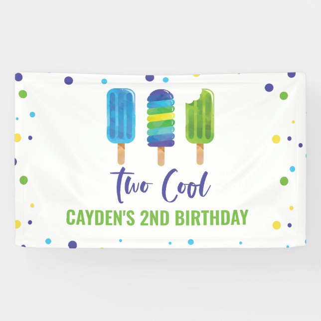 Banderoles Deux Cool 2e Anniversaire Glace Bleue Verte (Horizontal)
