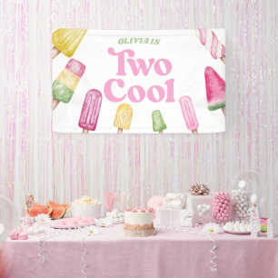 Banderoles Deux Cool Pink Retro Popsicle 2ème anniversaire fê