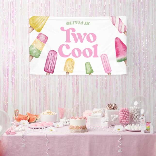 Banderoles Deux Cool Pink Retro Popsicle 2ème anniversaire fê (Fête)