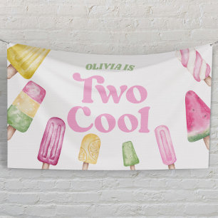 Banderoles Deux Cool Pink Retro Popsicle 2ème anniversaire fê
