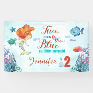 Banderoles Deux dans le bleu Orang Mermaid Girls 2e anniversa