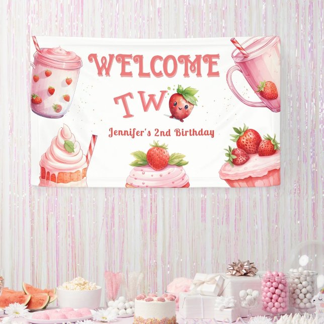 Banderoles DEUX douceurs ! Fraise rose 2e anniversaire (Créateur téléchargé)
