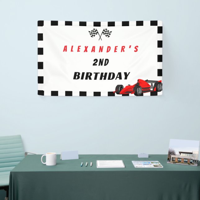Banderoles Deux Fast Racing Car 2nd Birthday Boy Banner (Salon professionnel)