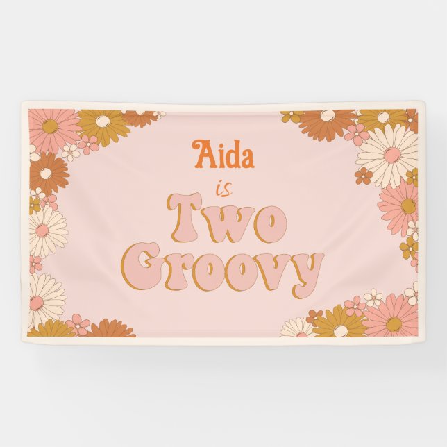 Banderoles Deux Fond Rétro Floral Groovy (Horizontal)
