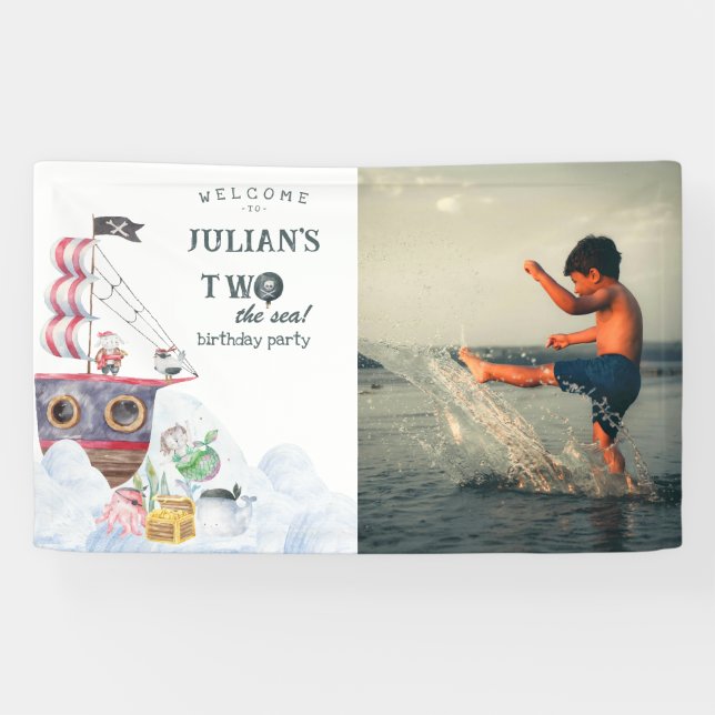 Banderoles Deux La Mer Pirate Navire Mermaid 2e fête d'annive (Horizontal)