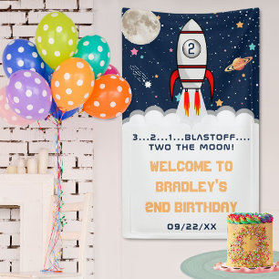 Banderoles Deux Moon Rocket Ship 2e anniversaire Bienvenue