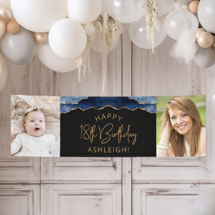 Banderoles Deux Photo Anniversaire 18 Ans Bleu Nuit Agate Or