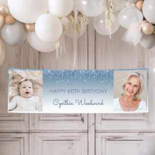 Banderoles Deux Photo Bleu Paillettes Qui Coulent 60e Anniver