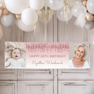 Banderoles Deux Photo Rose Rose Pailletée 60e Anniversaire