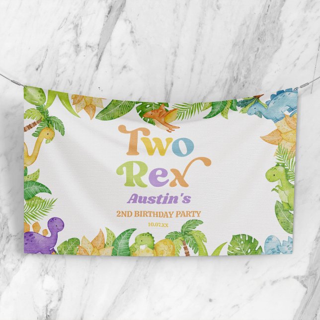 Banderoles Deux Rex Dinosaur 2ème fête d'anniversaire (Créateur téléchargé)