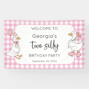 Banderoles Deux soyeux oie rose 2e anniversaire Bienvenue
