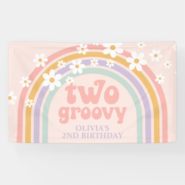 Banderoles DEUX Super Pastel arc-en-ciel 2E anniversaire (Horizontal)