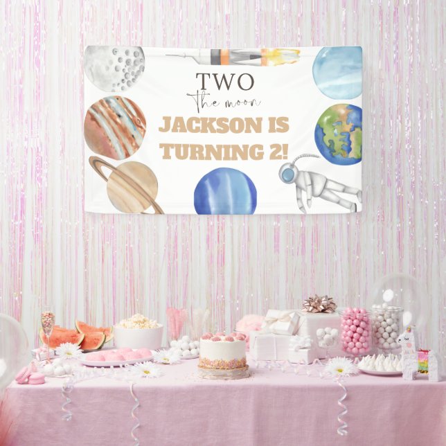 Banderoles Deux vers la Lune | Décor Moderne Espace 2e Annive (Fête)