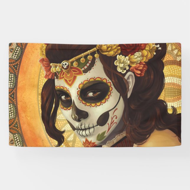 Banderoles Dia De Los Muertos Throw Pillow (Horizontal)