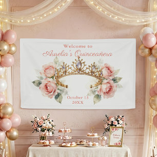 Banderoles Diadème élégant rose poudré or rose Quinceañera